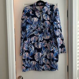 LILLY PULITZER UPF 50+ Popover SKIPPER dress Bright Navy In Reel Life Large
